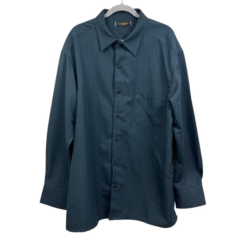 Lucelli Mens Button Down Dress Shirt Pinstripe Patch Pocket Navy Size XXL*